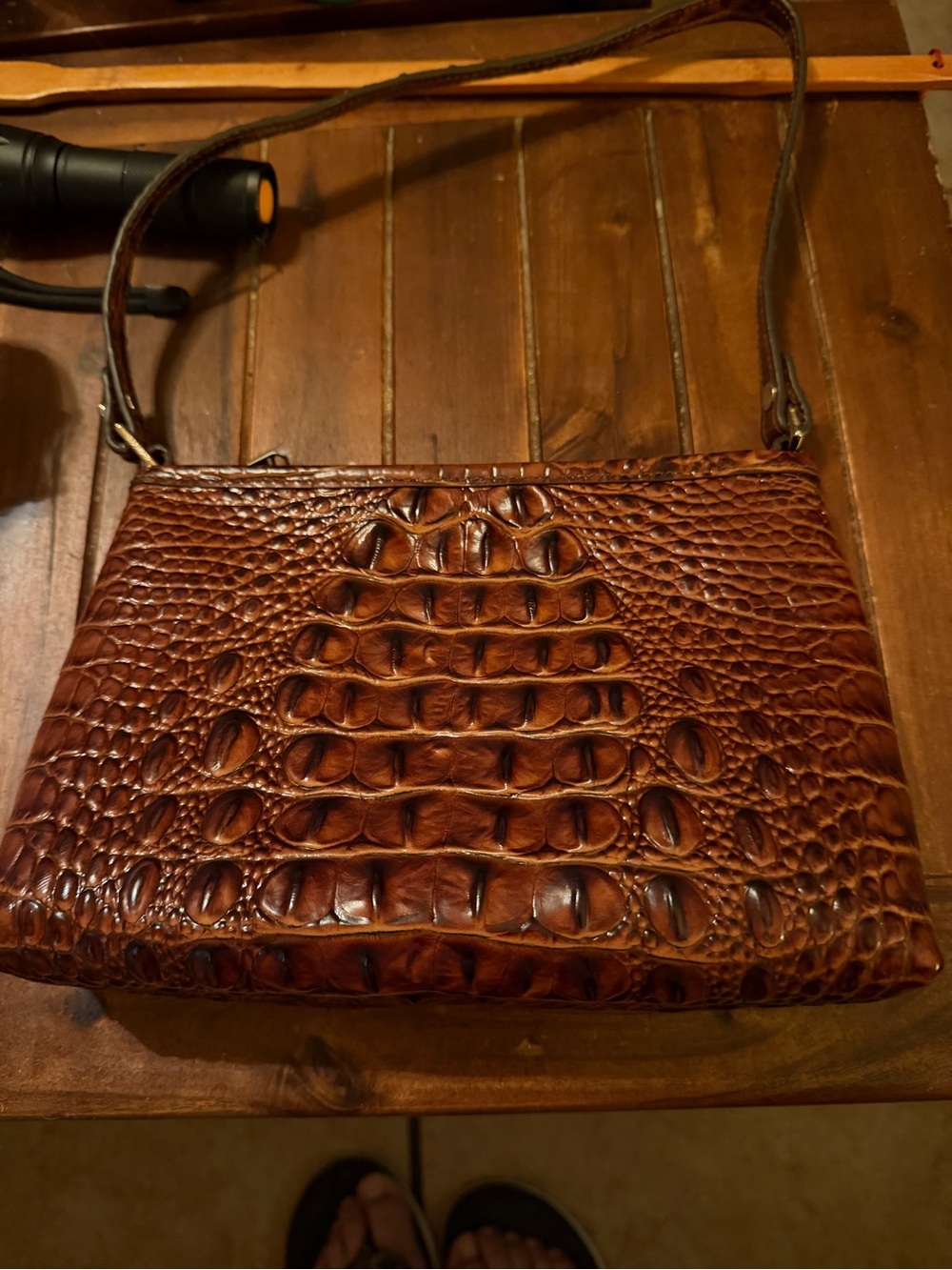 Brahmin Brown Croc-Embossed Mini Bag